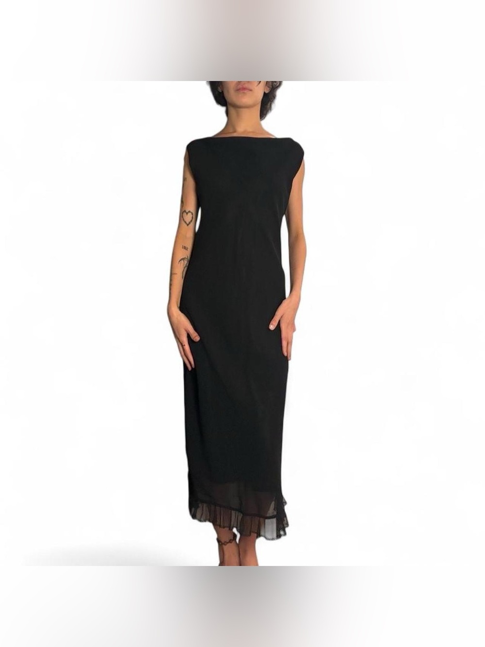 Vintage Black Dress W Ruffled Tulle Mermaid Hem by Ultra Dress